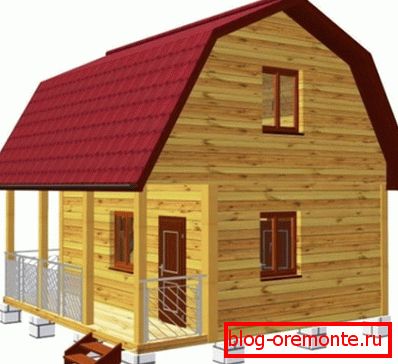 A képen egy beton-beton alapú fürdőház 3D-s modellje, terasszal és padlással A képen egy beton-beton alapú fürdőház 3D-s modellje, terasszal és padlással