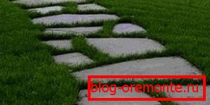 A cementpályán áthaladó fű harmóniát teremt a kert belsejével A cementpályán áthaladó fű harmóniát teremt a kert belsejével